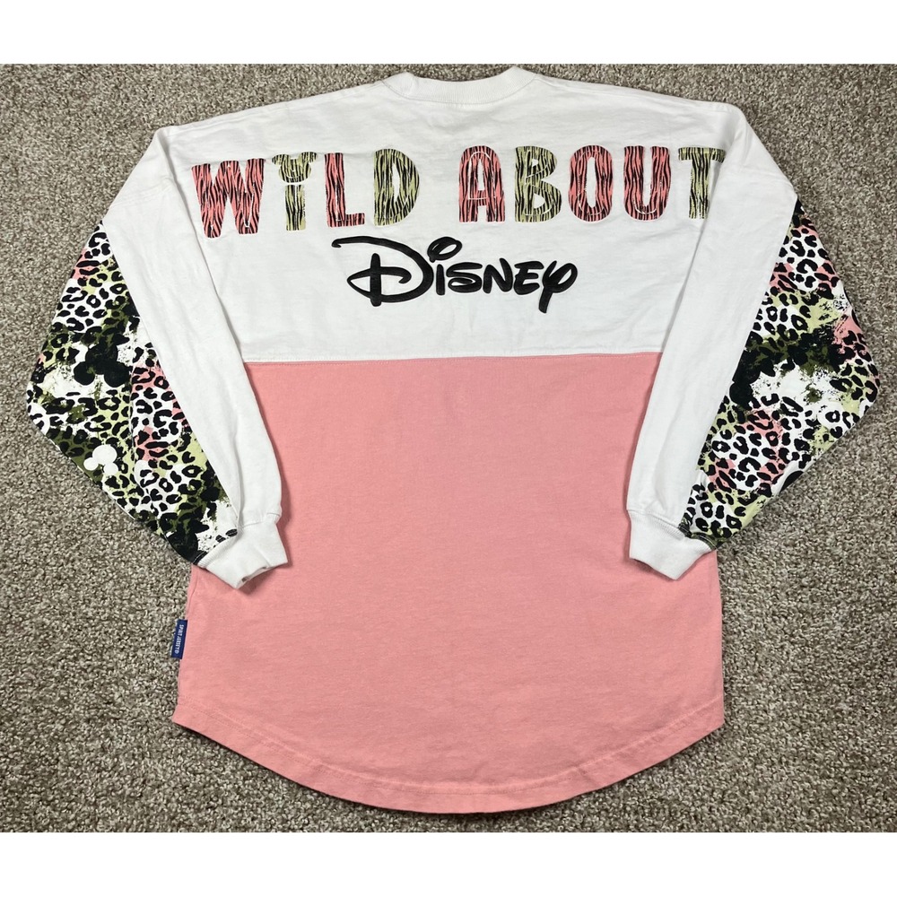 Disney Spirit Jersey Womens XS Wild About Disney Leopard Print Pink White Shirt